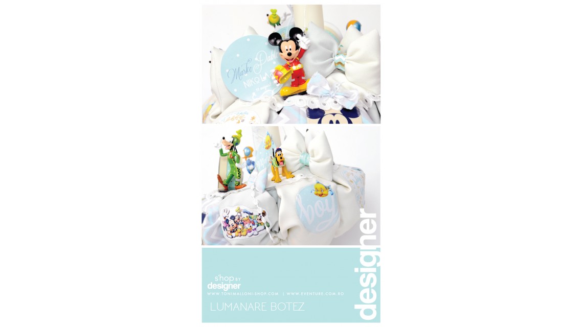 Lumanare botez baieti cu personaje din desenele animate Mickey Mouse, Goofy, Donald, 65x4 cm  5